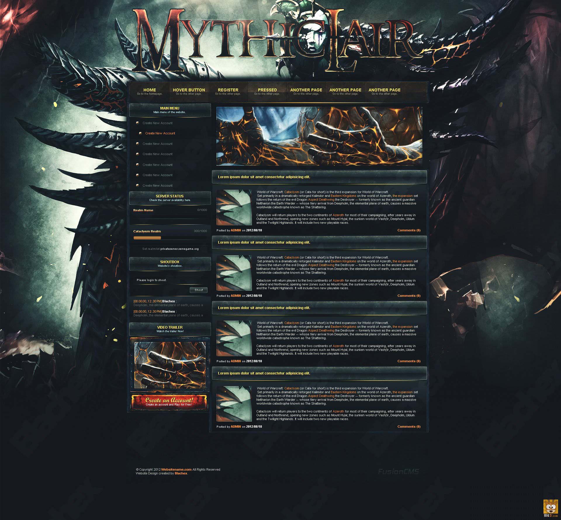 《MYTHCLAIR》暗黑游戏UI网站_点击查看原图